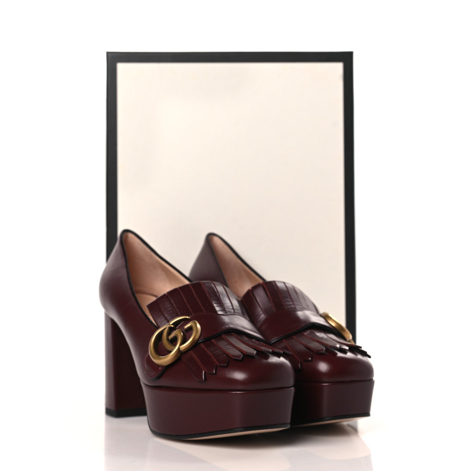 Gucci Malaga Kid GG Marmont Fringe Platform Loafer Pumps 36.5 Vintage Bordeaux 6 of 9