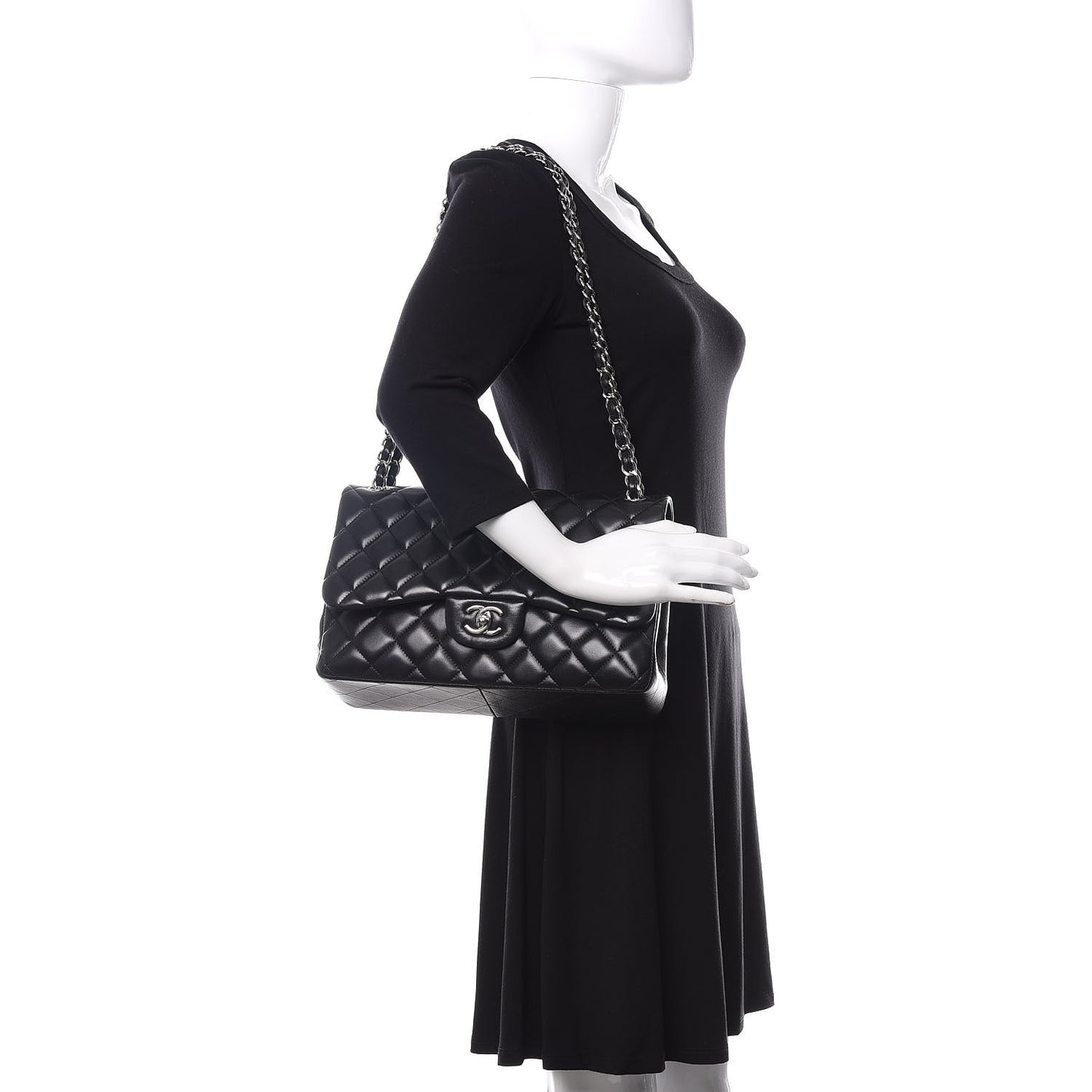 Lambskin Quilted Jumbo Double Flap Black