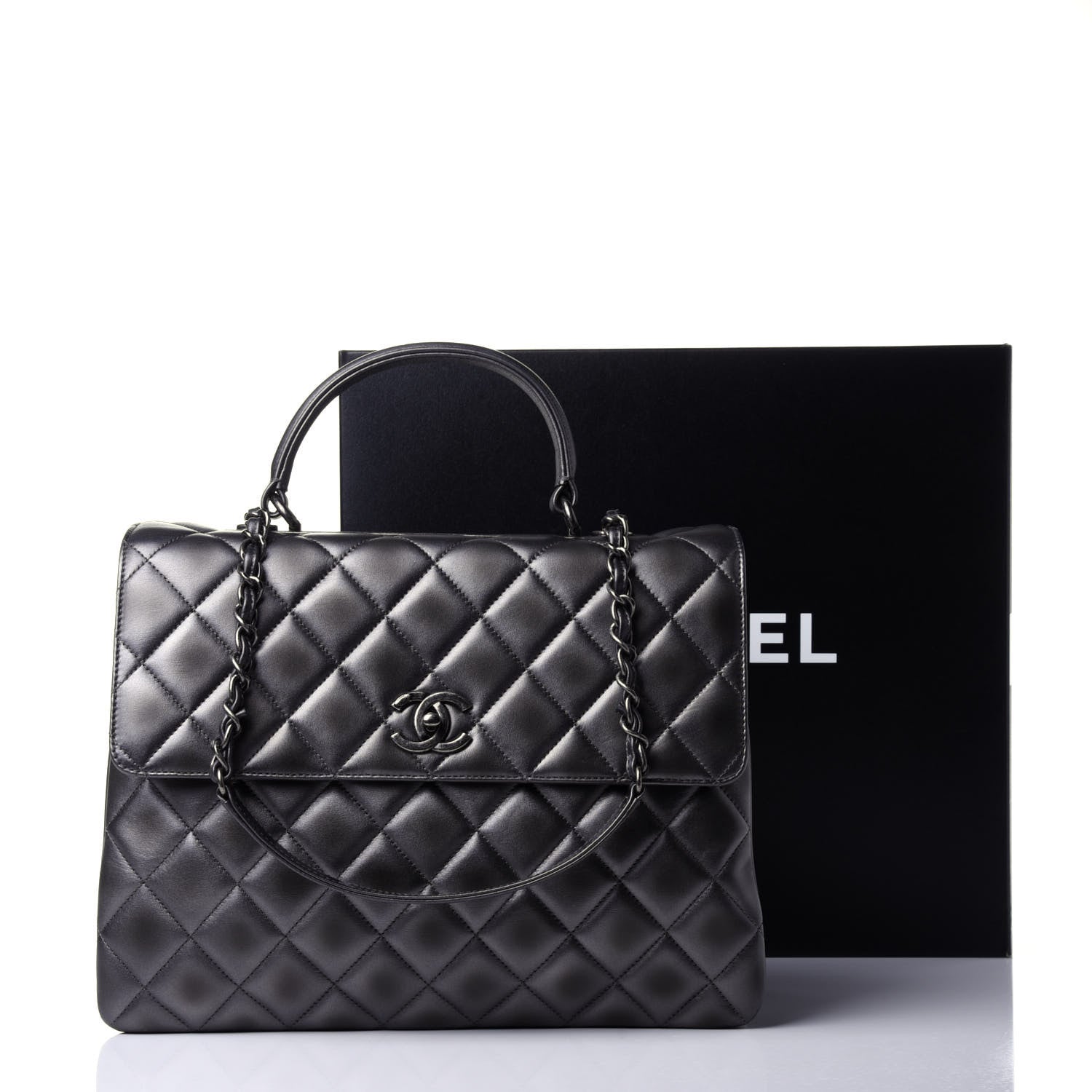 Chanel Metallic Calfskin Quilted Large Trendy CC Flap Dual Handle Bag Dark Silver 11 of 11
