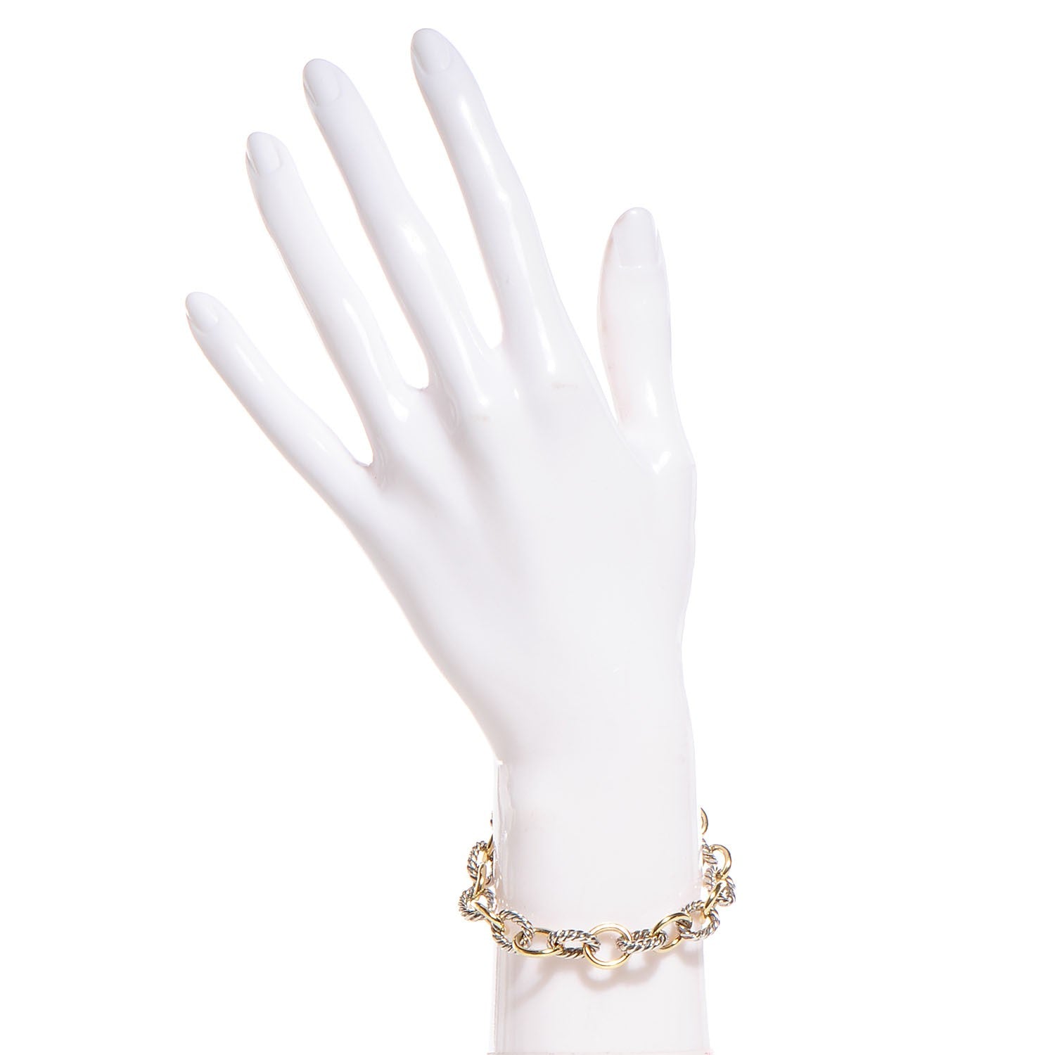 David Yurman Sterling Silver 18K Yellow Gold 10mm Medium Oval Link Bracelet 2 of 4