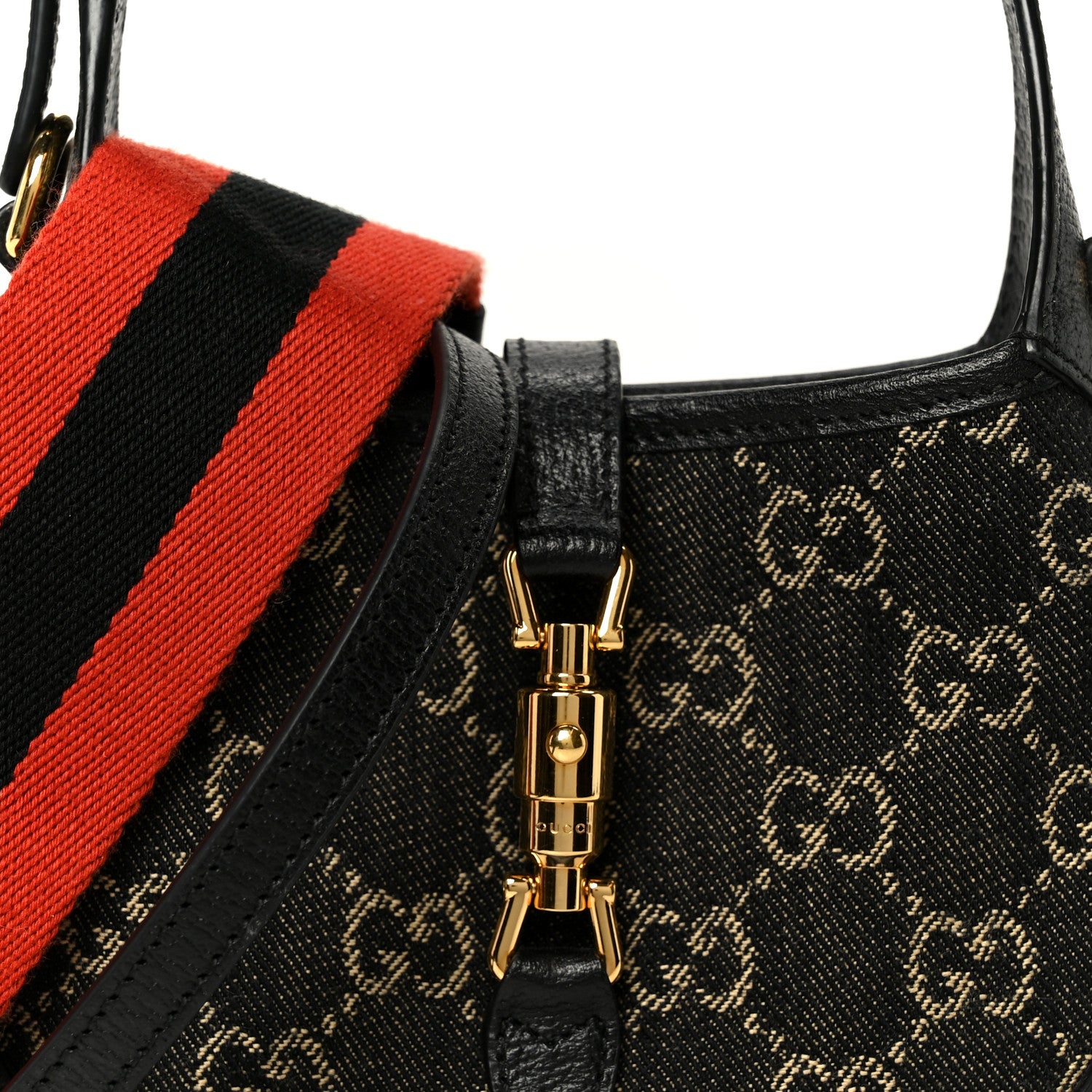 Gucci Jacquard Denim GG Monogram Small Jackie 1961 Hobo Black Ivory 9 of 11