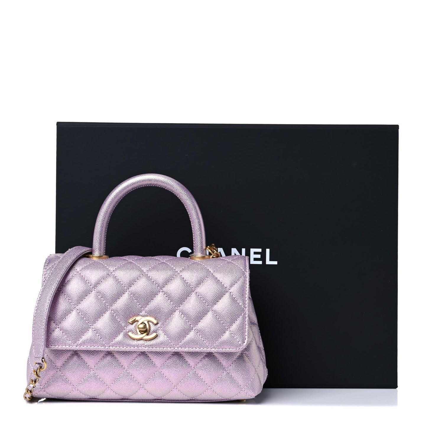 Metallic Caviar Quilted Mini Coco Handle Flap Light Pink