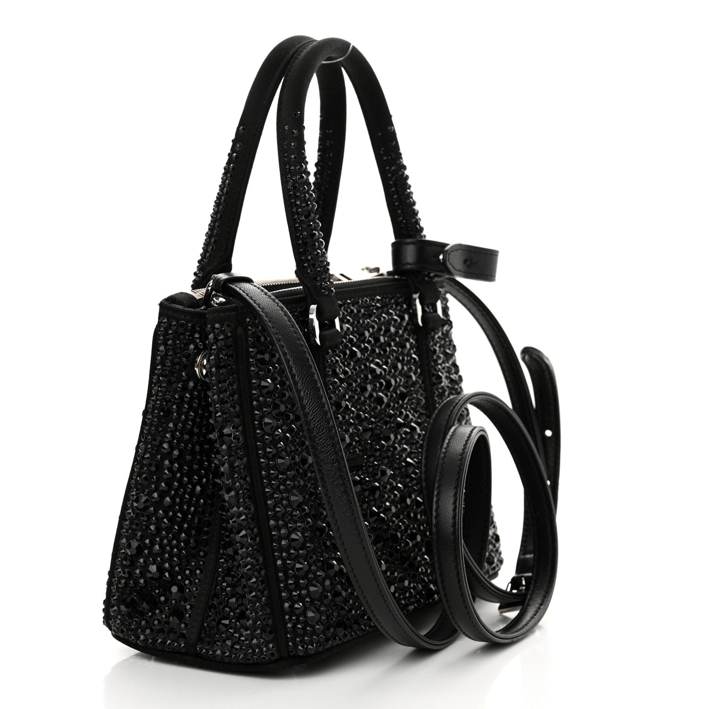 Satin Crystal Mini Galleria Double Zip Tote Black