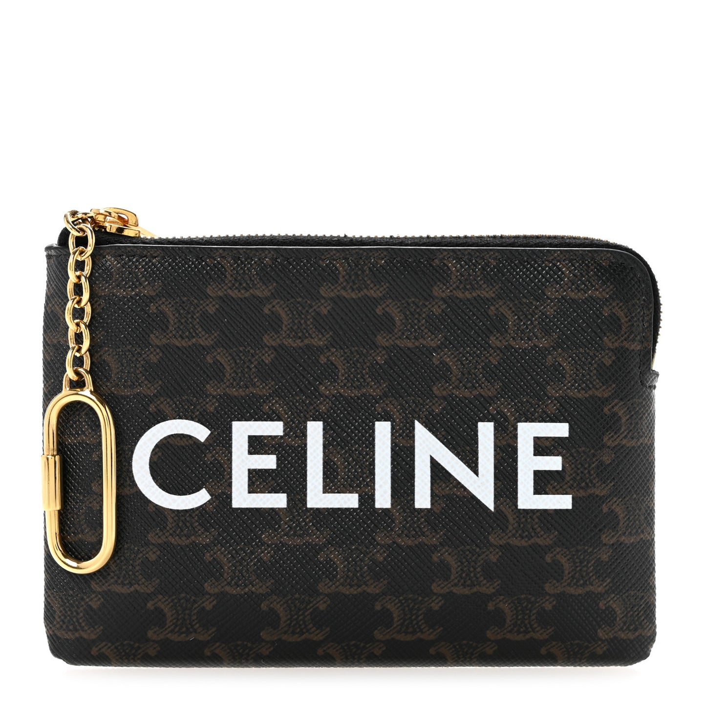 Triomphe Canvas Logo Coin and Card Pouch With Hook Black