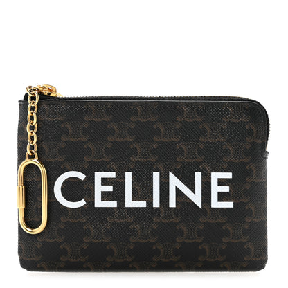 Celine Triomphe Canvas Logo Coin and Card Pouch With Hook Black 1 of 10