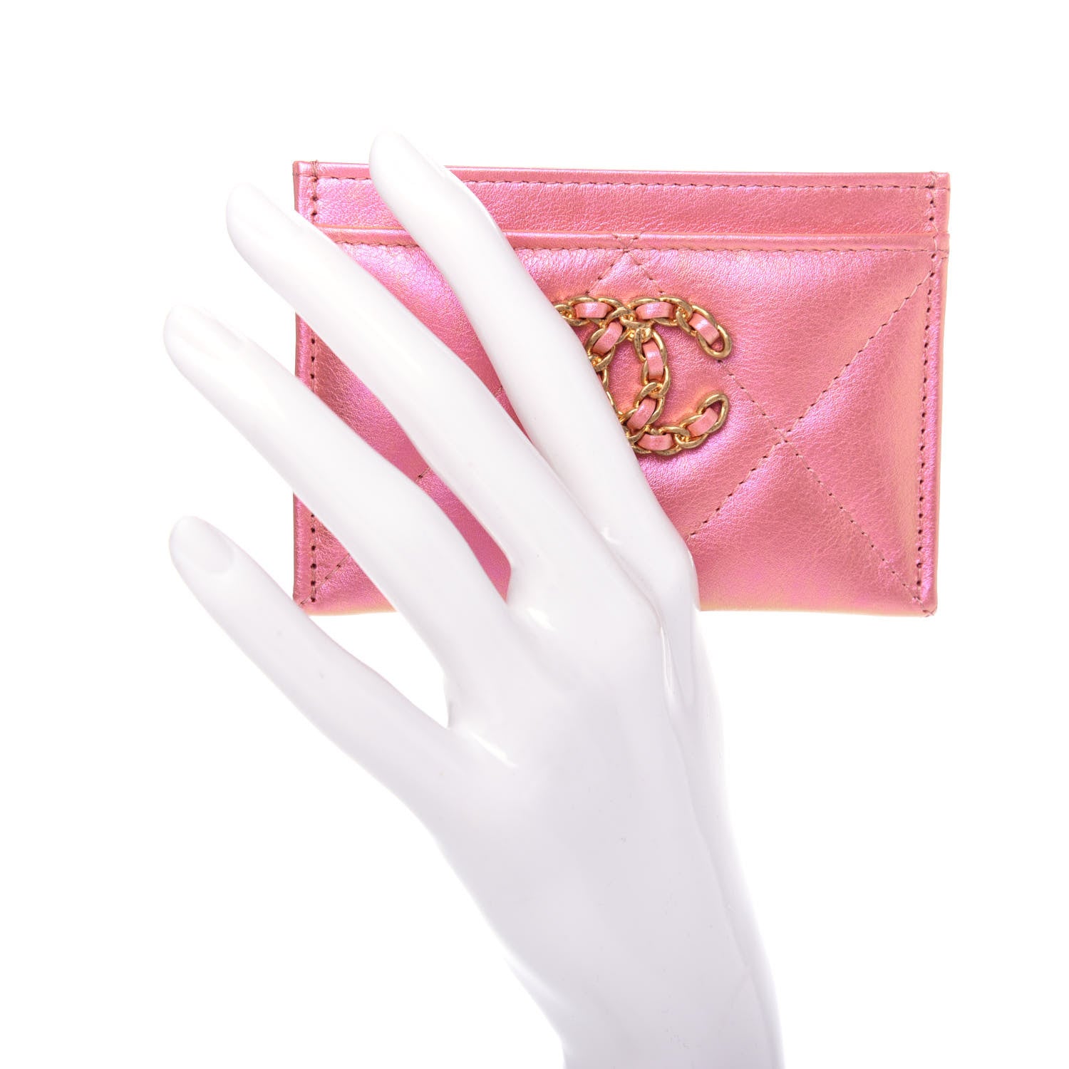 Chanel Iridescent Calfskin Quilted Chanel 19 Card Holder Pink 2 of 9