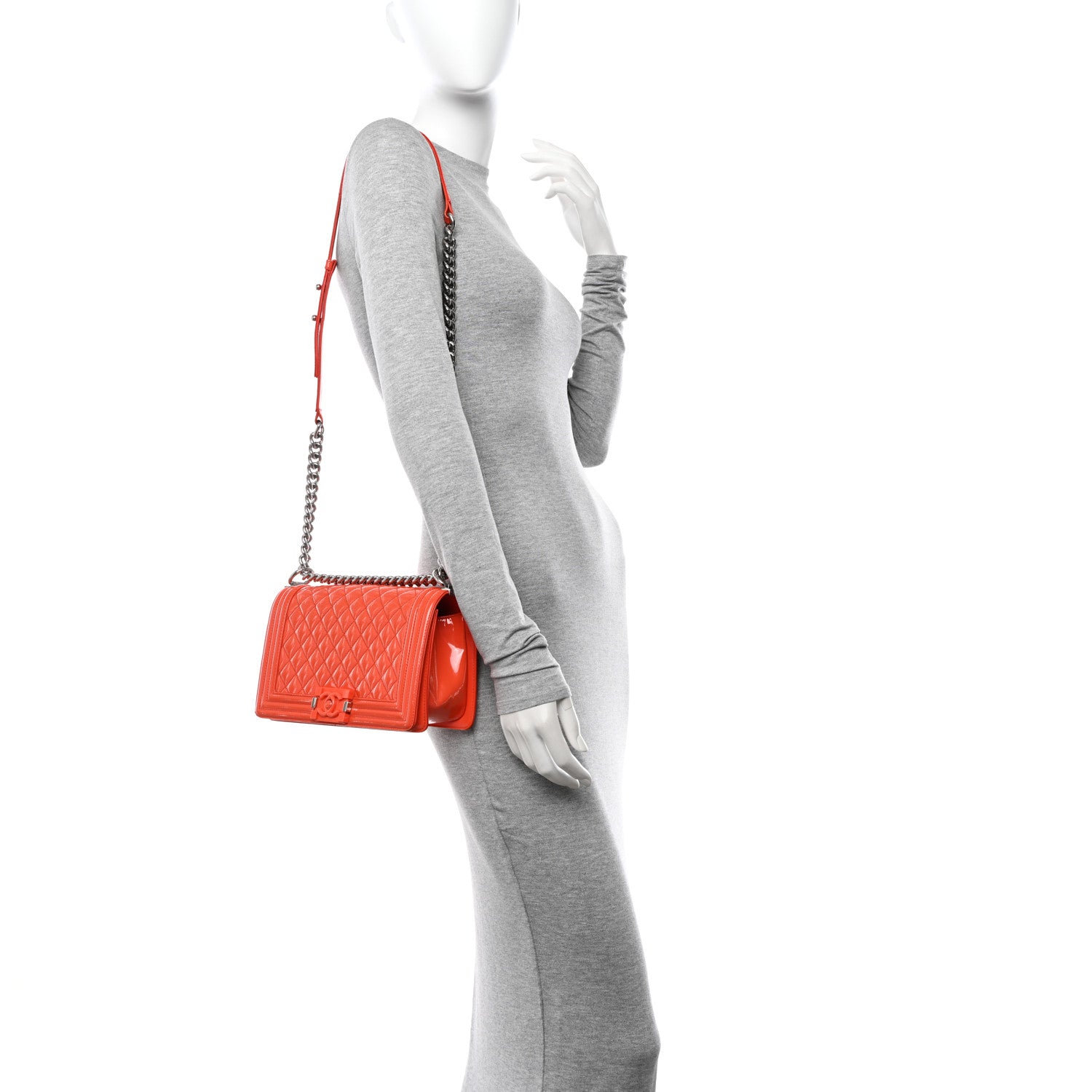 Chanel Patent Calfskin Quilted Medium Plexiglass Boy Flap Orange 3 of 16