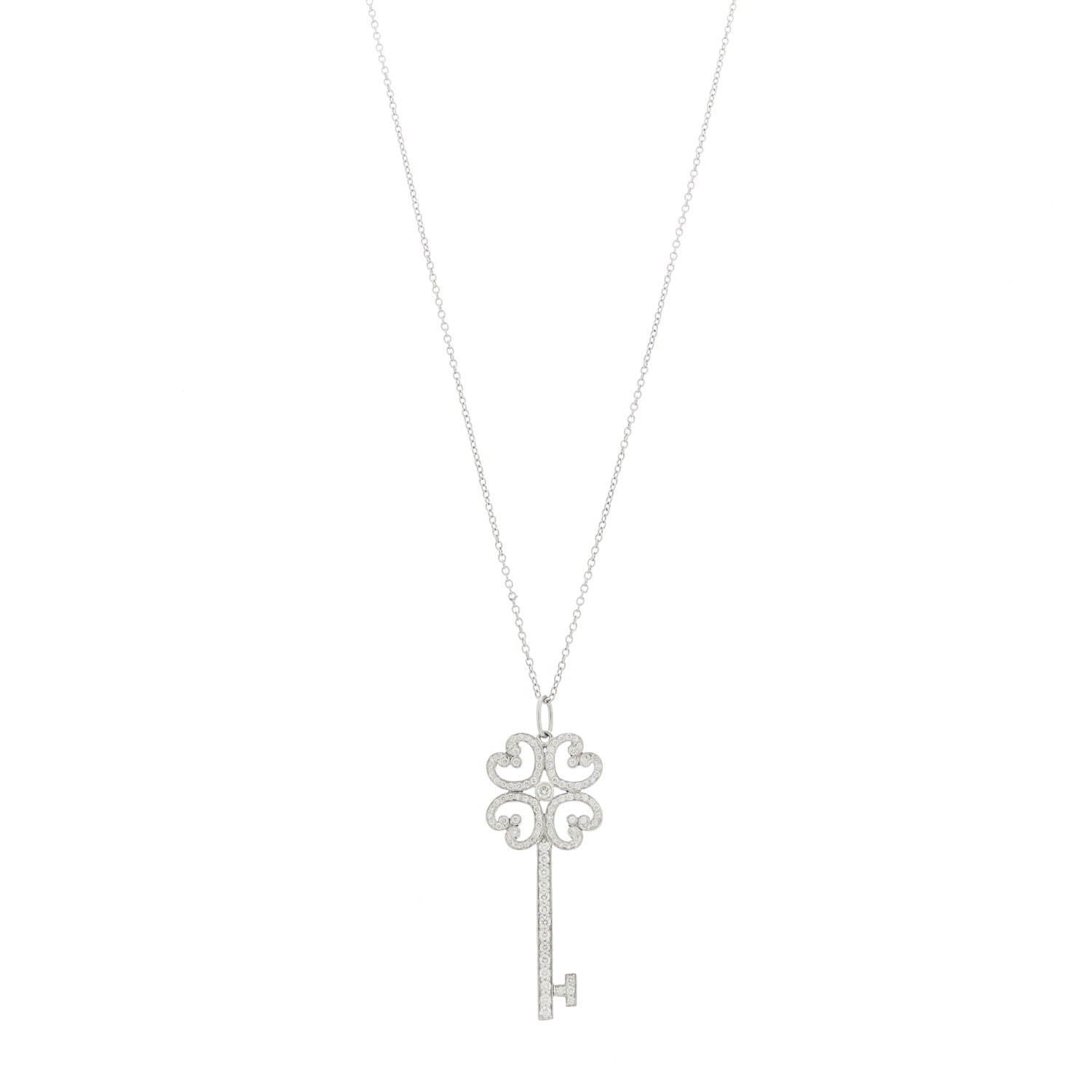 Tiffany Platinum Diamond Enchant Quatra Heart Key Pendant Necklace 1 of 5