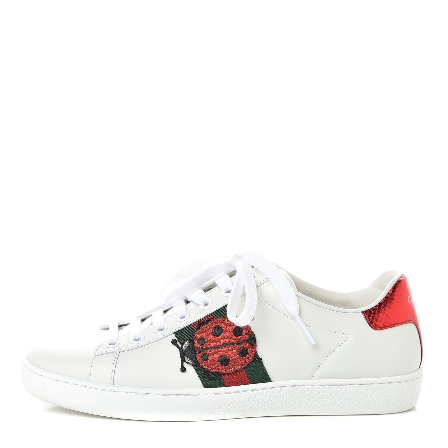 Calfskin Ayers Web Pineapple Ladybug Embroidered Womens Ace Sneakers 37 White