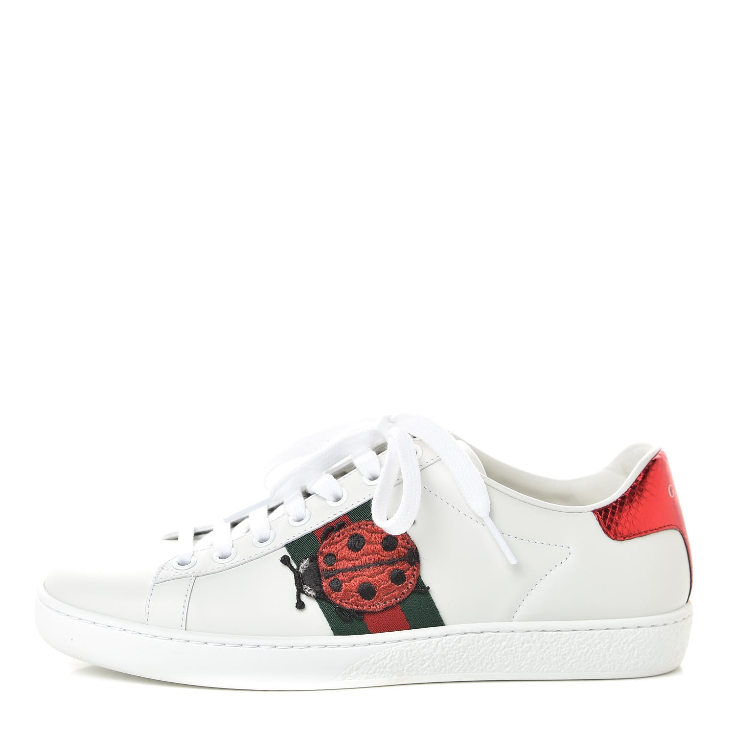 Gucci Calfskin Ayers Web Pineapple Ladybug Embroidered Womens Ace Sneakers 37 White 1 of 8