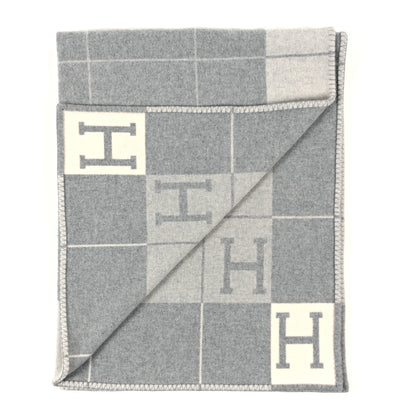Hermes Wool Cashmere Avalon III Blanket Ecru Gris Clair 2 of 5