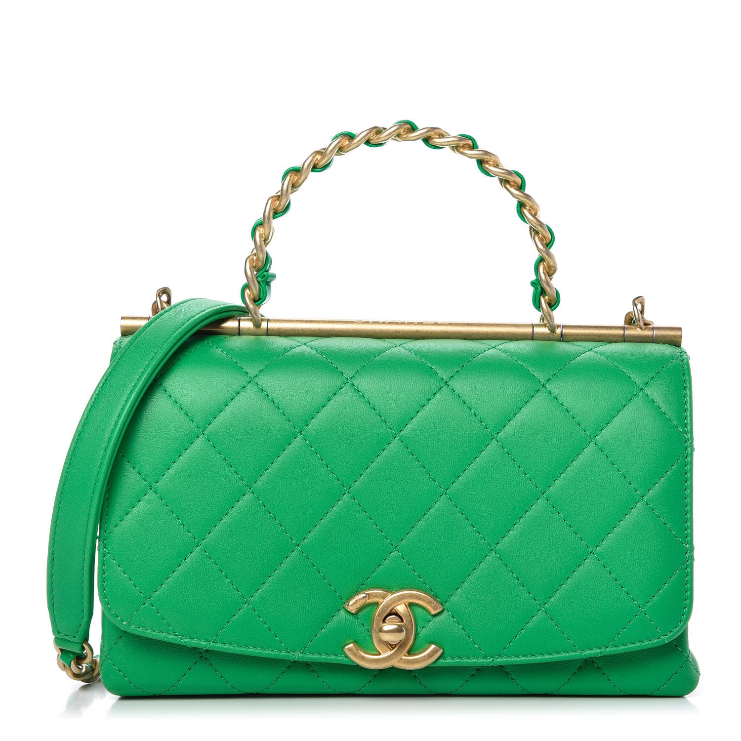 Chanel Lambskin Quilted La Parisienne Top Handle Flap Green 1 of 11