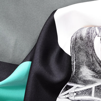 Hermes Silk La Serpentine De Pier Scarf 90 Black Rose White 3 of 6