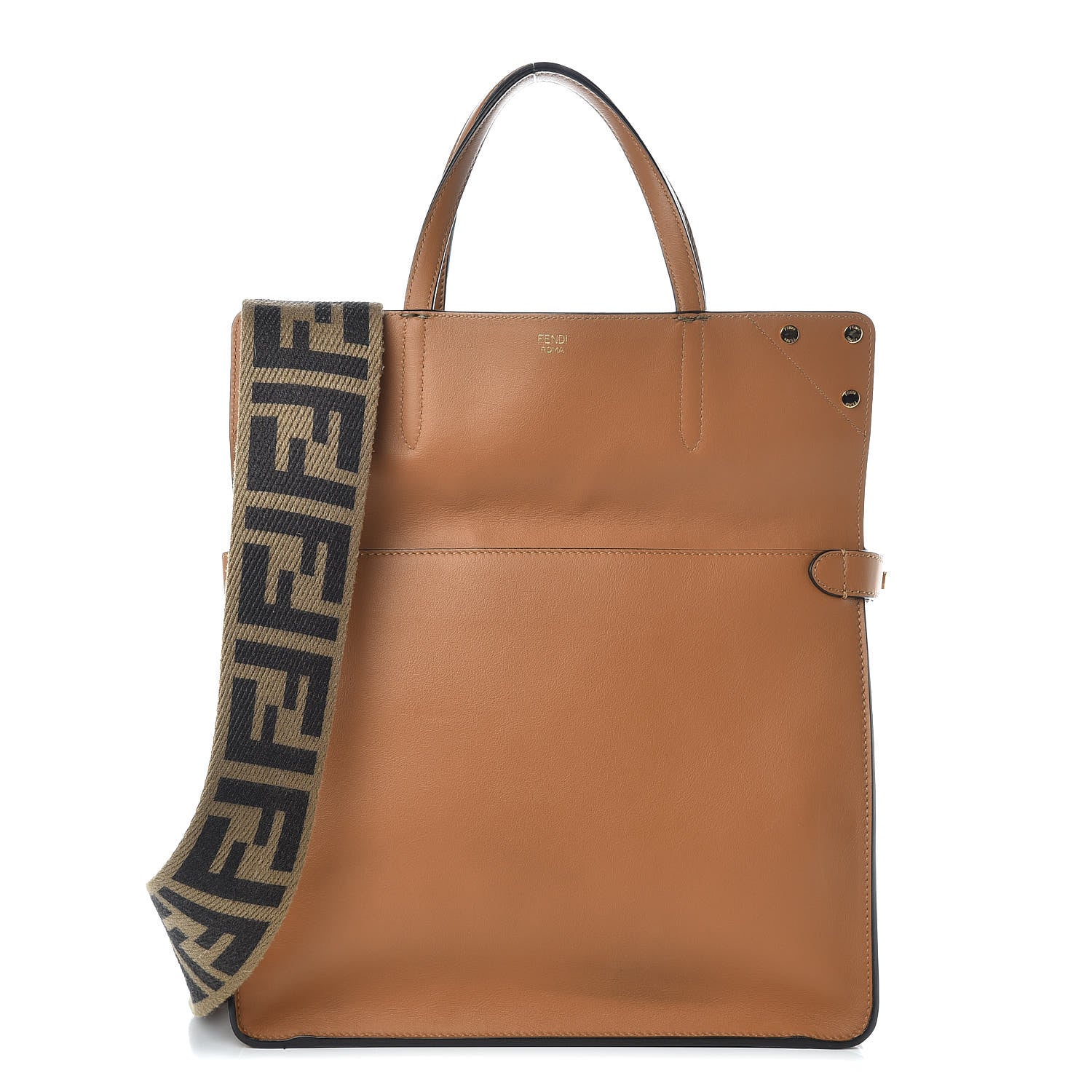 Fendi Vitello Grace Suede Flip Tote Nocciola Marrone 5 of 15