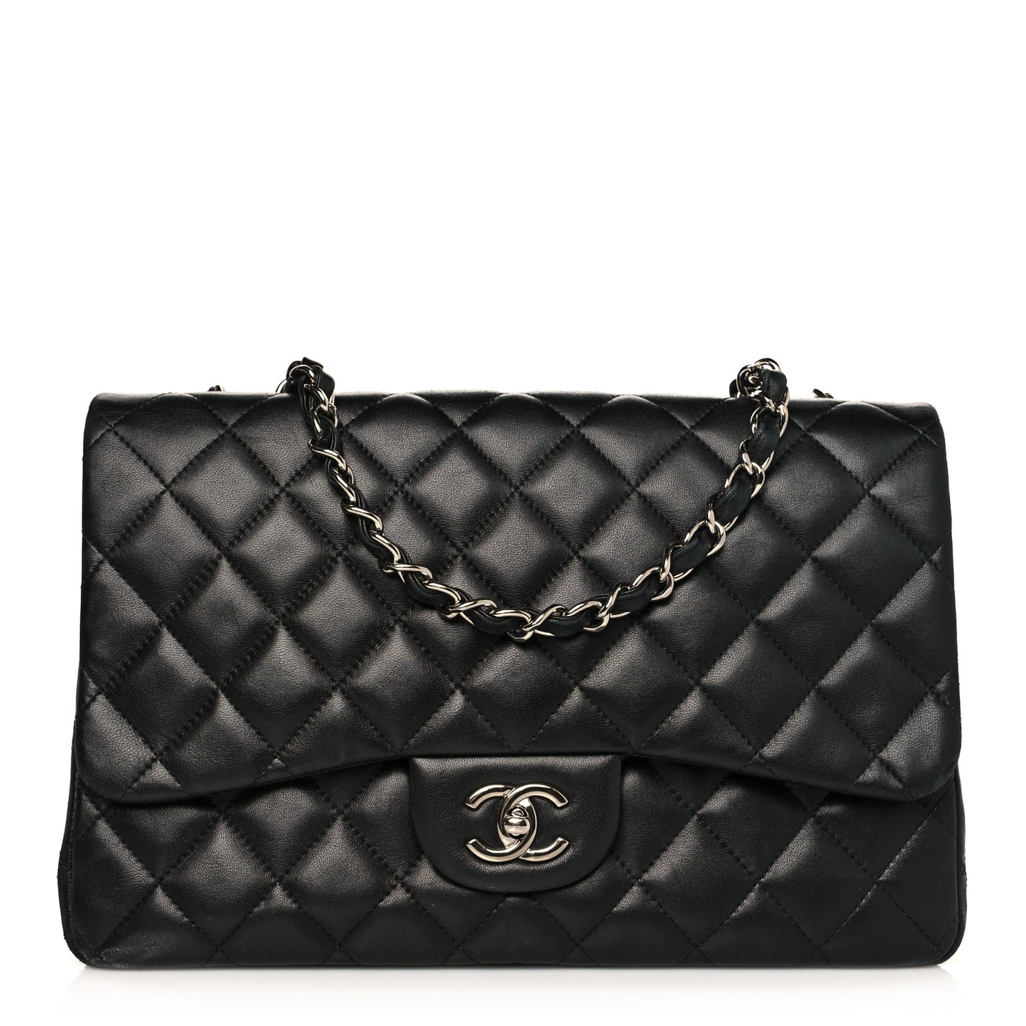 Lambskin Quilted Jumbo Single Flap Black