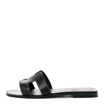 Hermes Box Calfskin Oran Sandals 38 Black 1 of 11