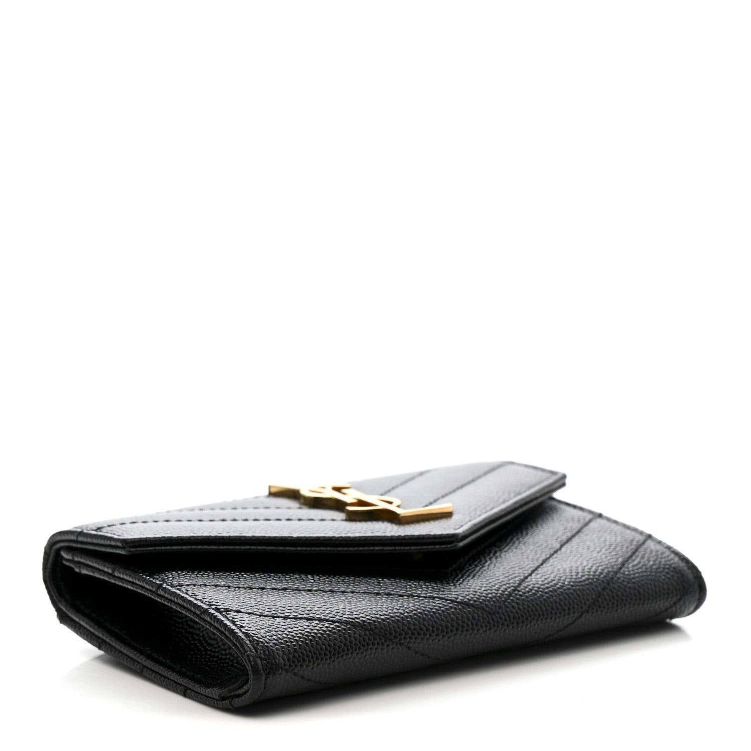 Saint Laurent Grain De Poudre Matelasse Chevron Small Monogram Envelope Wallet Black 4 of 8