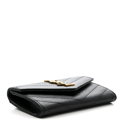 Saint Laurent Grain De Poudre Matelasse Chevron Small Monogram Envelope Wallet Black 4 of 8