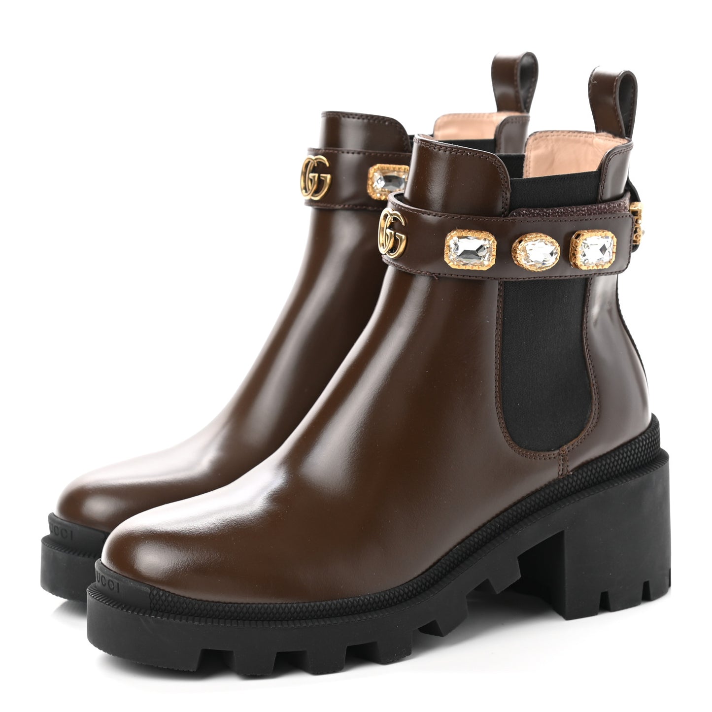 Calfskin Crystal GG Trip Chelsea Ankle Boots 37.5 Maroon