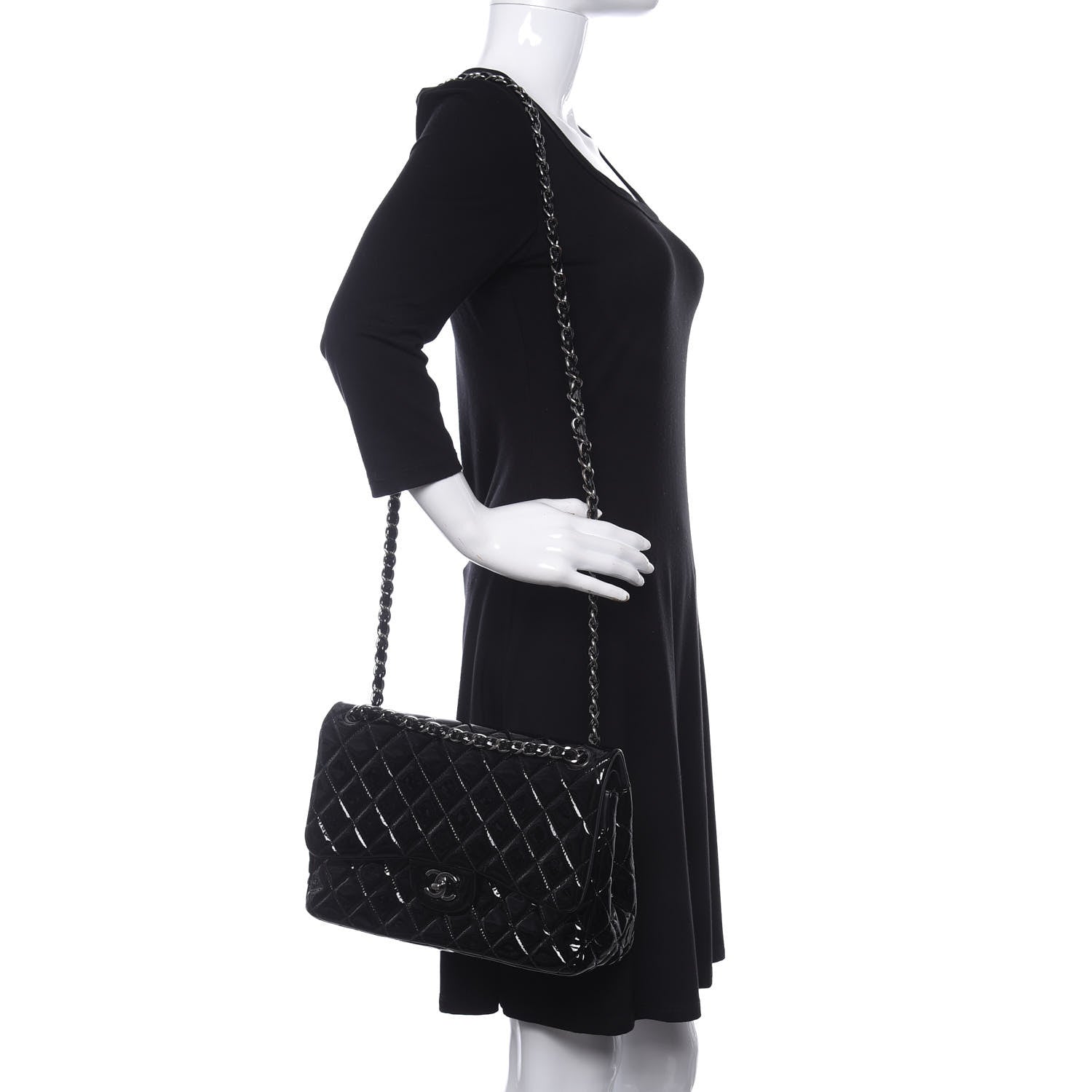Chanel Patent Quilted Jumbo Double Flap Black 2 of 10
