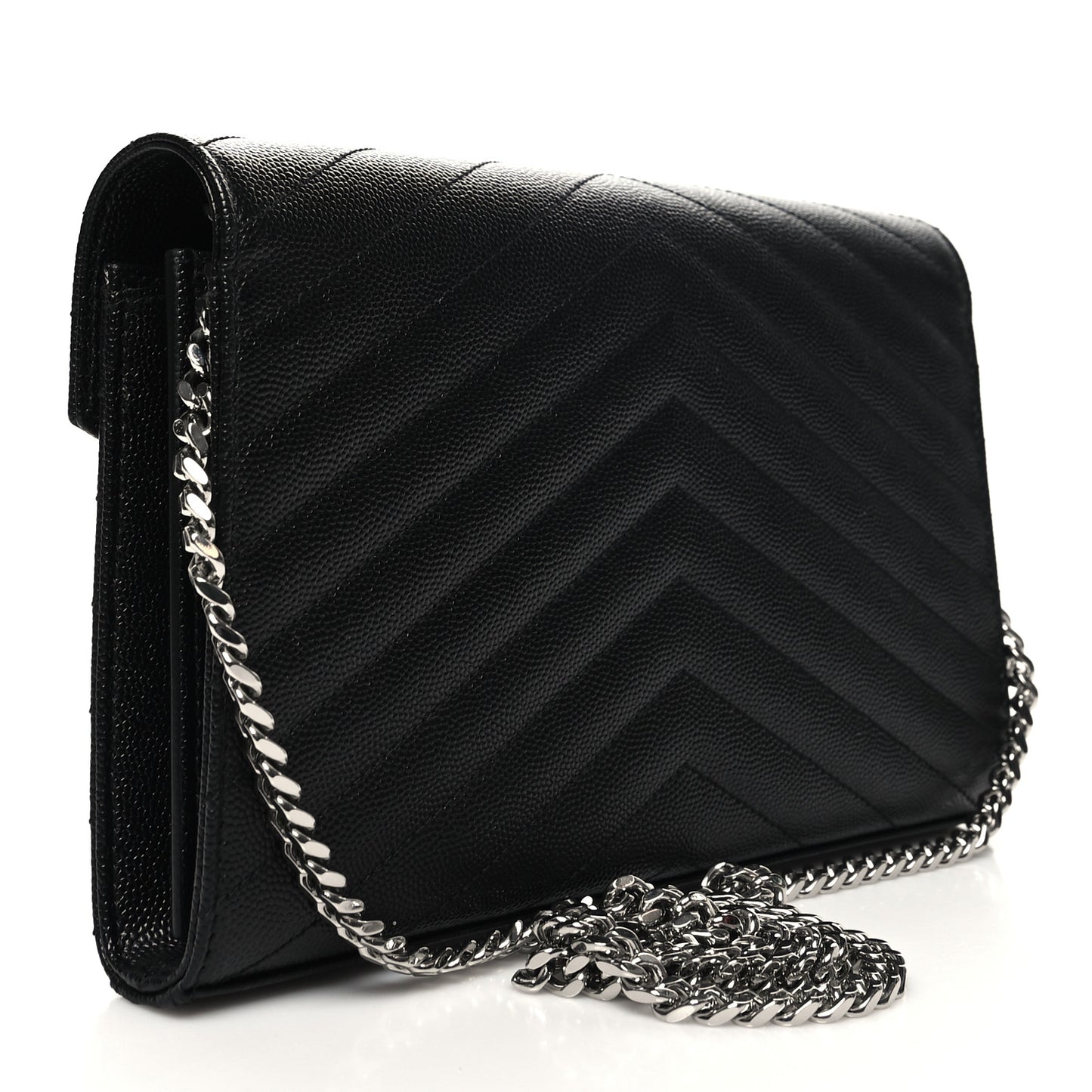 Grain De Poudre Matelasse Chevron Monogram Chain Wallet Black