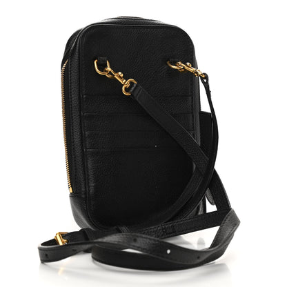 Balenciaga Grained Calfskin Logo Cash Phone Holder Bag Black White 2 of 11