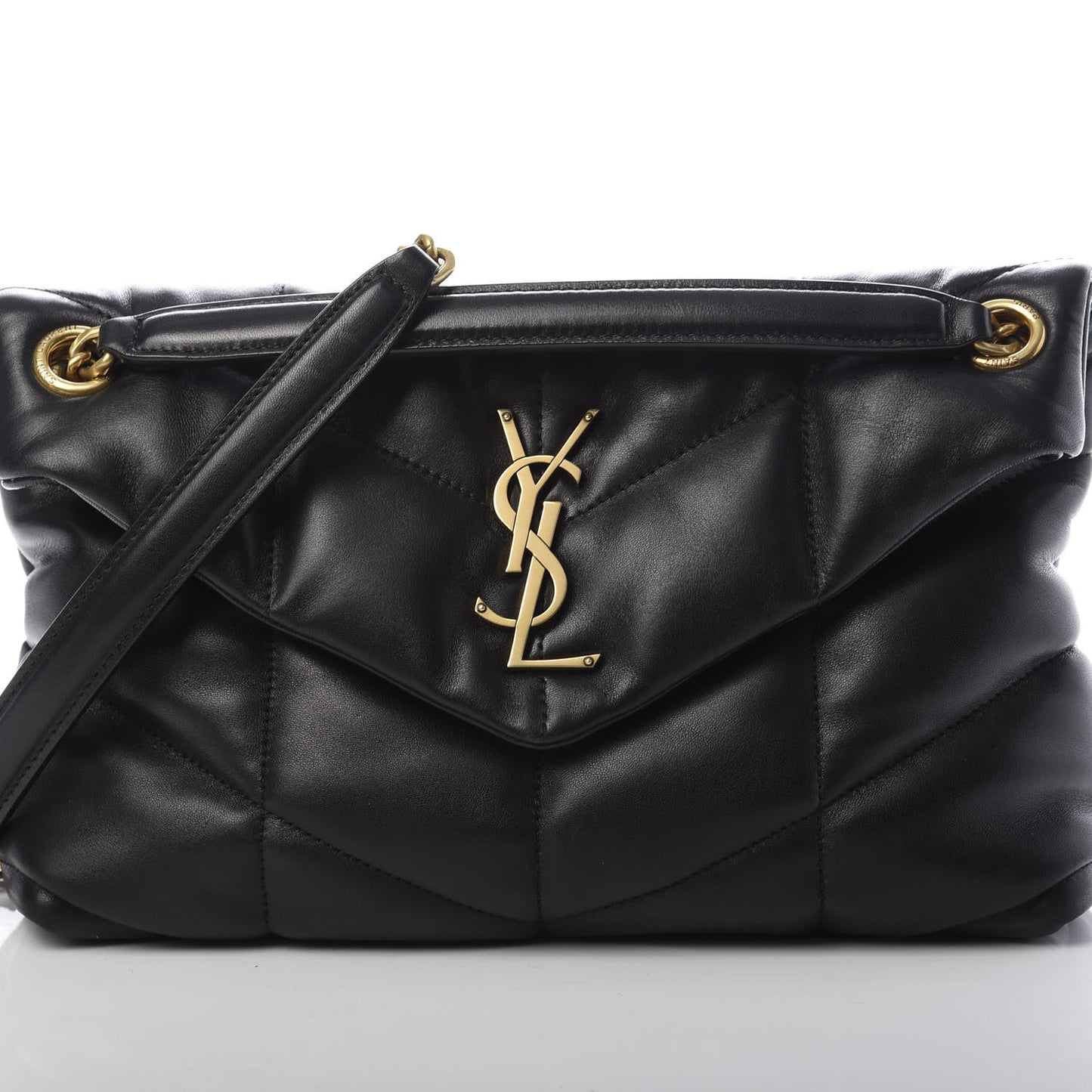 Lambskin Quilted Small Loulou Puffer Monogram Chain Satchel Black