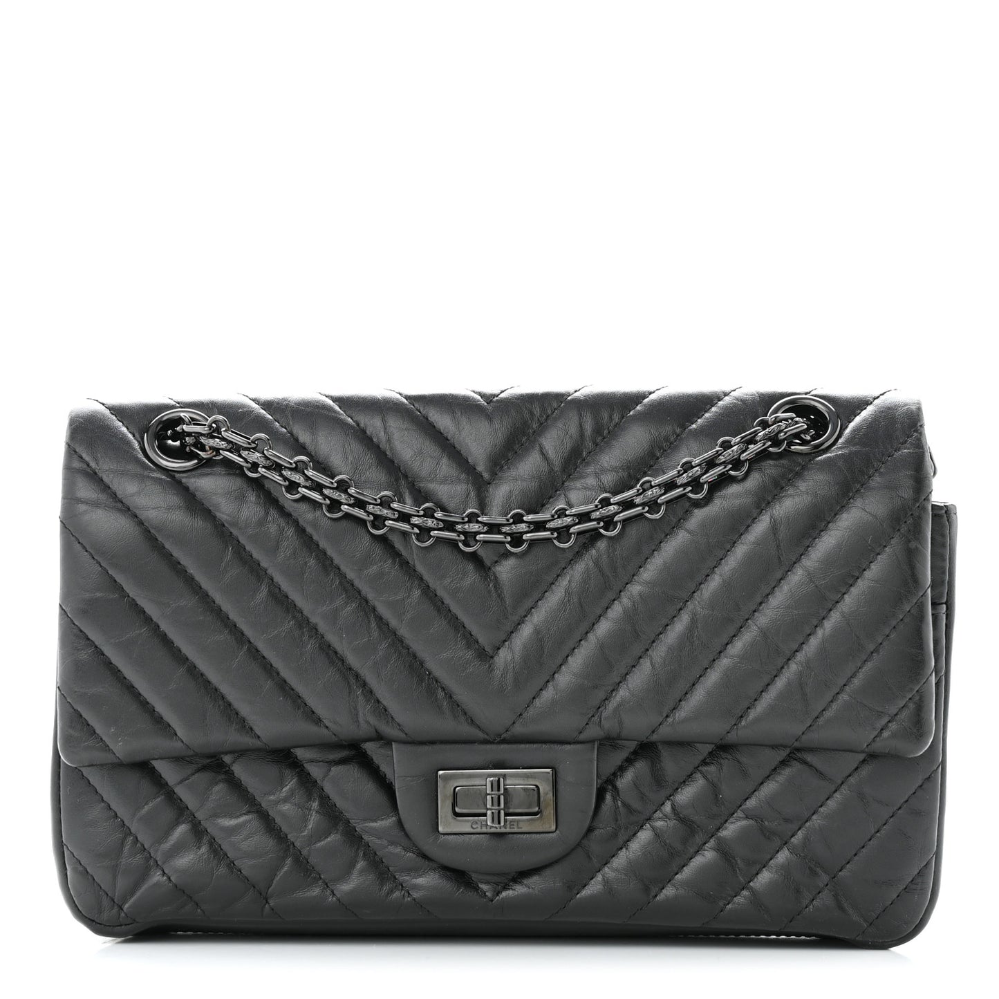 Aged Calfskin Chevron Quilted 2.55 Reissue 225 Flap Dark Grey