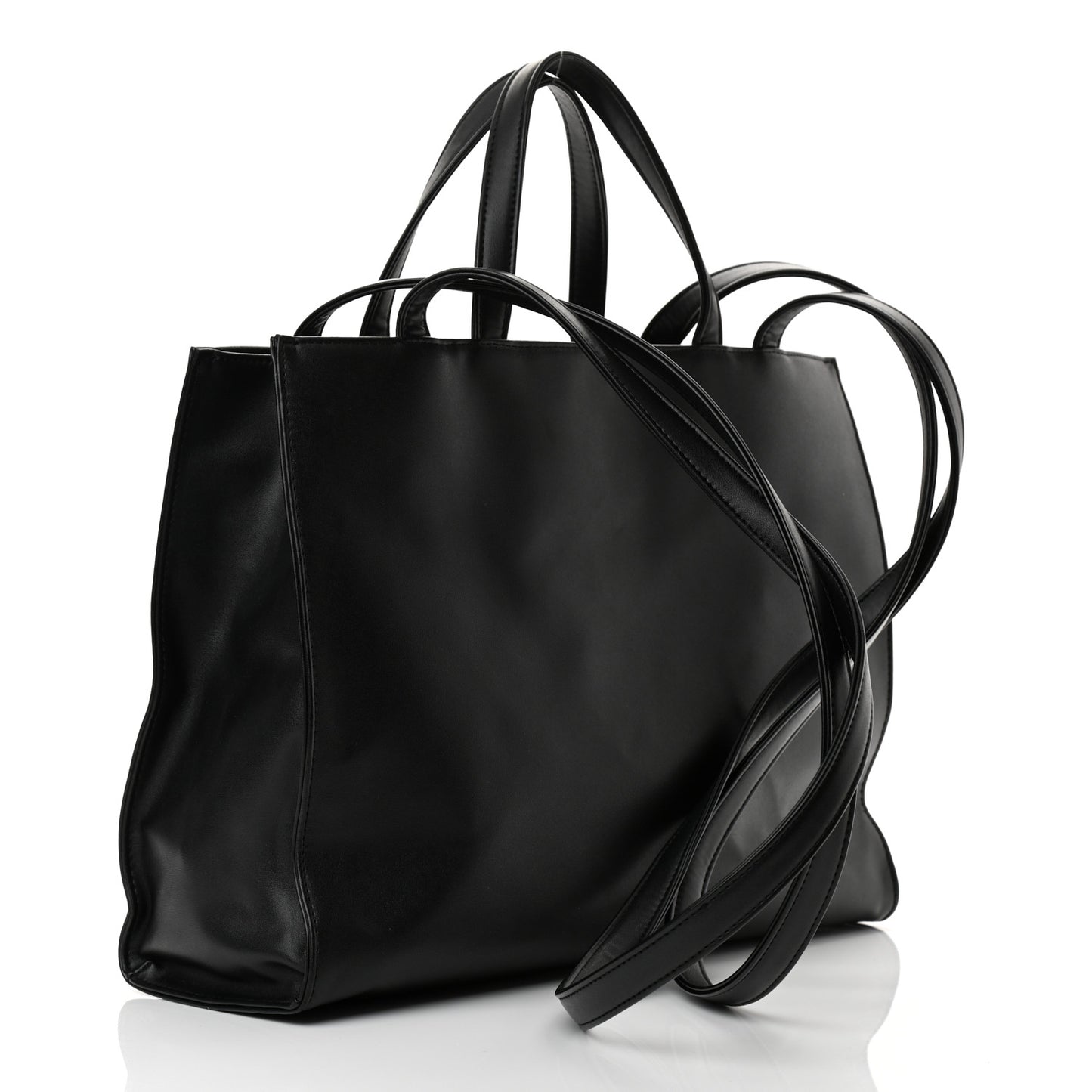 Vegan Leather Medium Shopping Bag Black