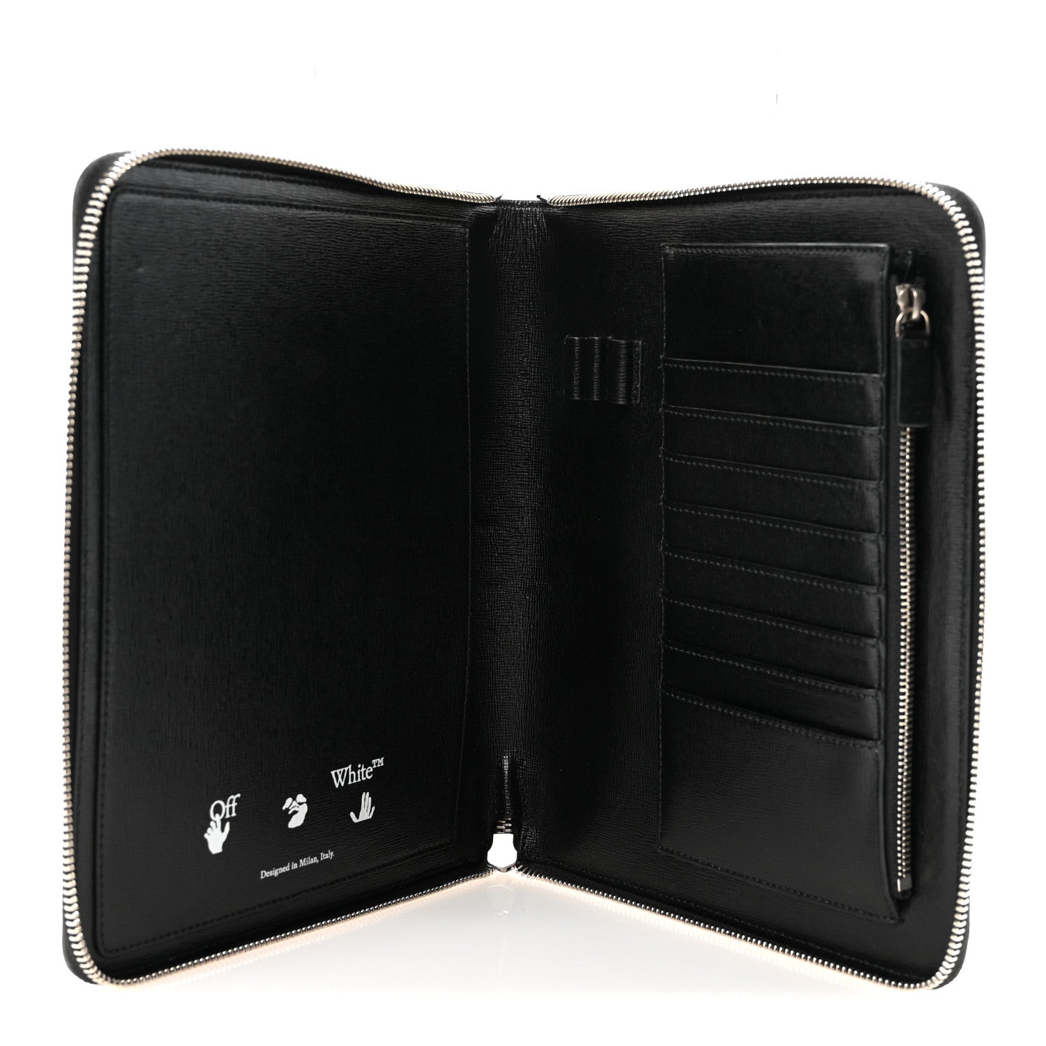 Off-White Saffiano Striped Diag Document Holder Black White 5 of 6