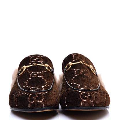 Gucci Velvet GG Monogram Fur Womens Princetown Slippers 38 Brown Black Natural 2 of 8