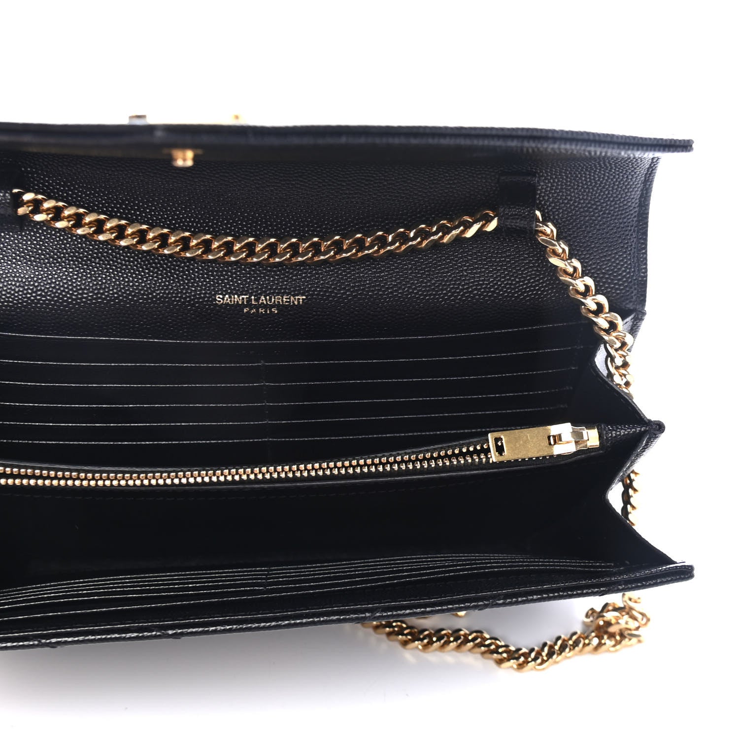 Saint Laurent Grain De Poudre Matelasse Chevron Monogram Chain Wallet Black 4 of 4