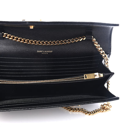 Saint Laurent Grain De Poudre Matelasse Chevron Monogram Chain Wallet Black 4 of 4
