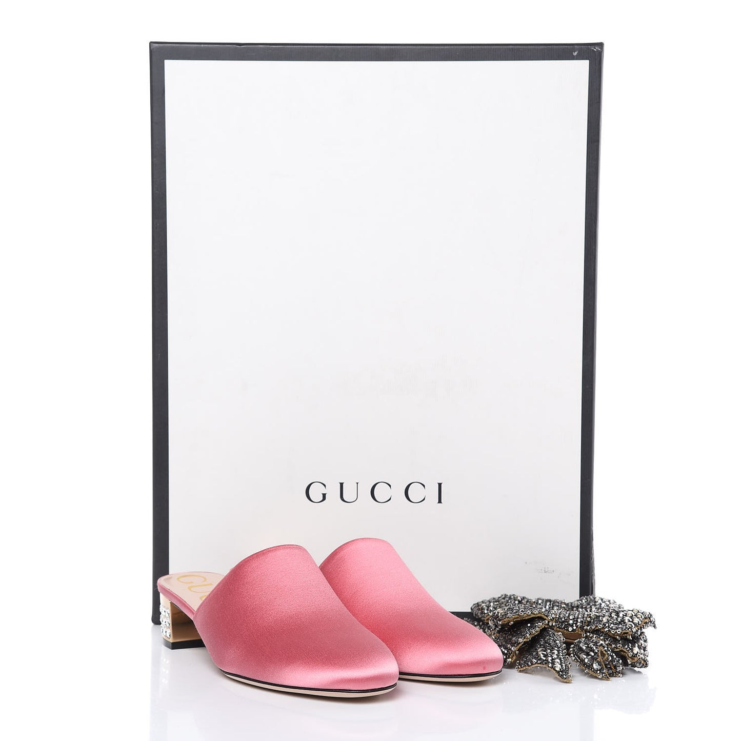 Silk Satin Crystal Embellished Bow Mules 38 Peonia