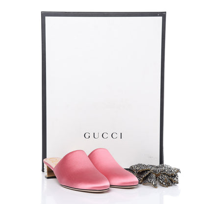 Gucci Silk Satin Crystal Embellished Bow Mules 38 Peonia 10 of 10