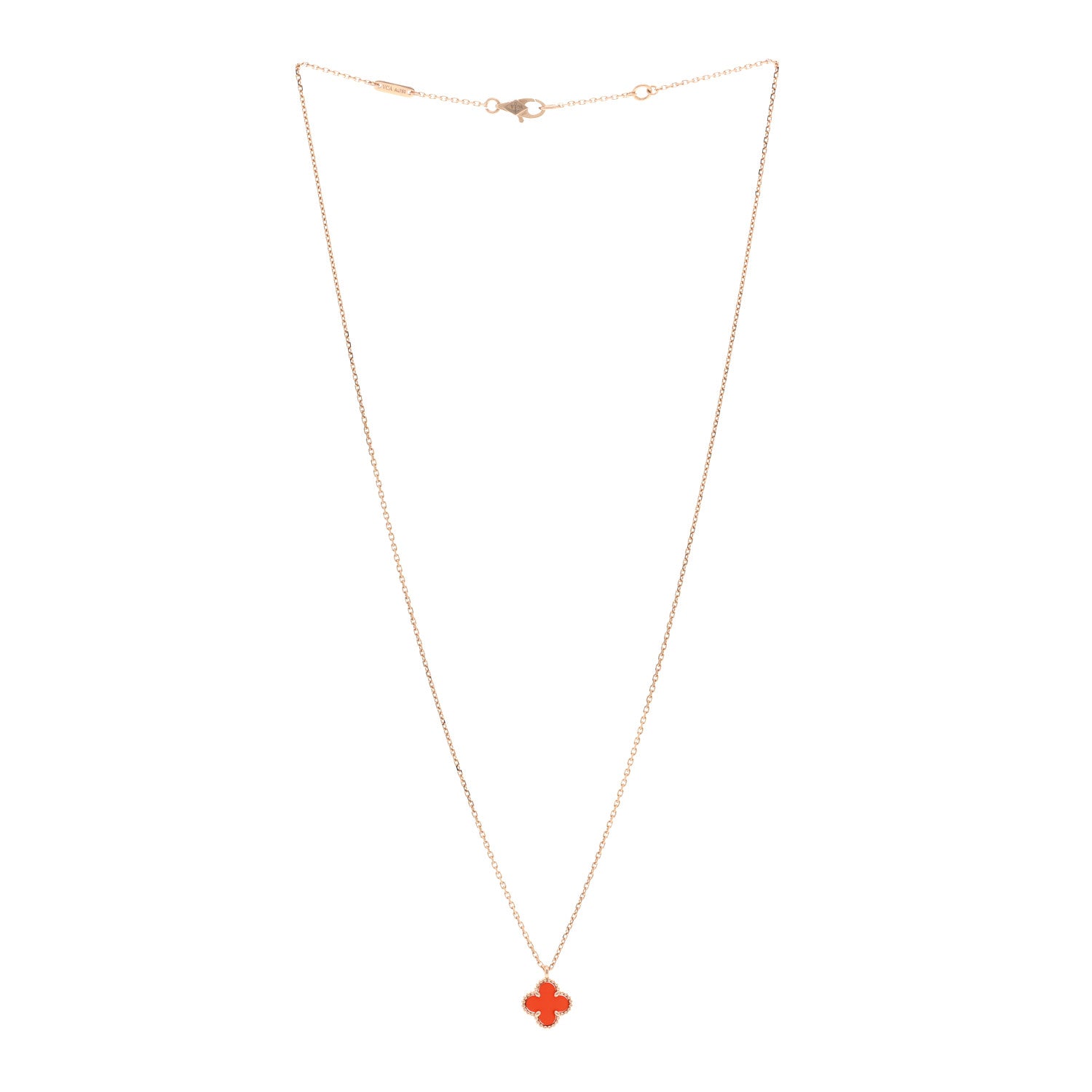 Van Cleef & Arpels 18K Rose Gold Carnelian Sweet Alhambra Pendant Necklace 3 of 6