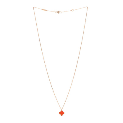Van Cleef & Arpels 18K Rose Gold Carnelian Sweet Alhambra Pendant Necklace 3 of 6