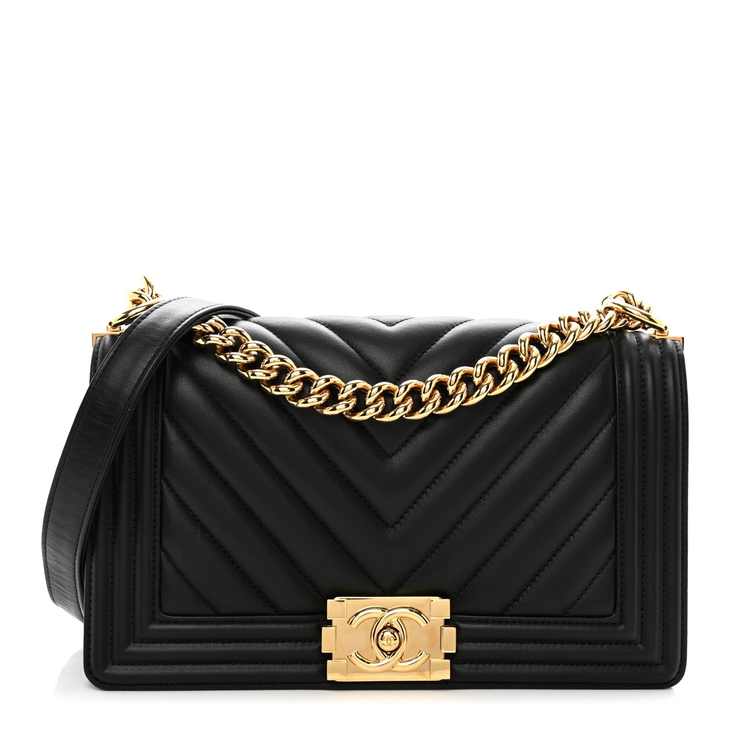 Chanel Calfskin Chevron Quilted Medium Boy Flap Black 1 of 10