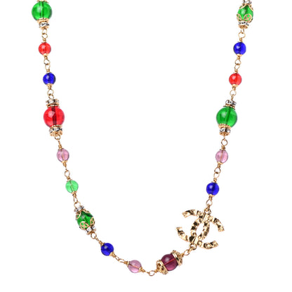 Chanel Beaded Crystal CC Necklace Gold Multi 1 of 4
