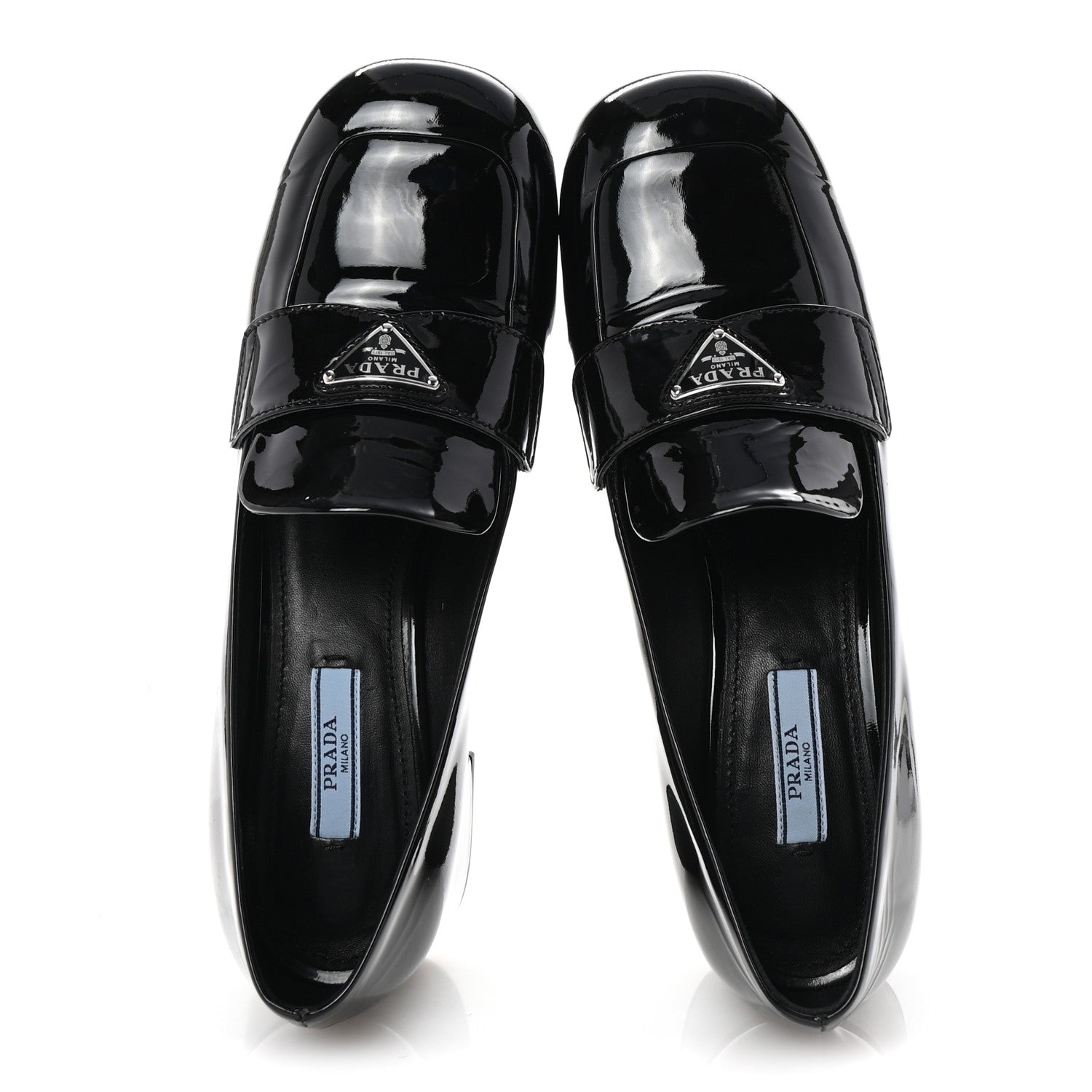 Prada Vernice Metal Triangle Logo 45mm Loafer Pumps 38 Black 2 of 9