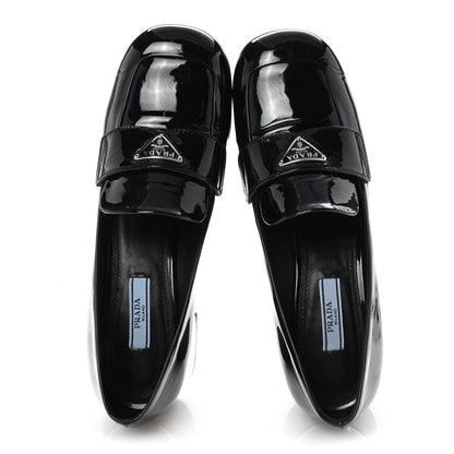 Prada Vernice Metal Triangle Logo 45mm Loafer Pumps 38 Black 2 of 9