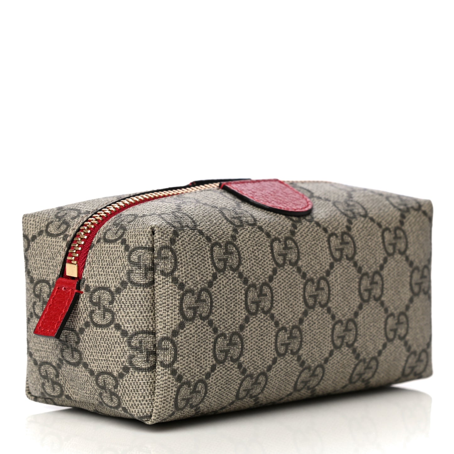 Soft GG Supreme Monogram Calfskin Small Ophidia Cosmetic Case Beige Ebony Hibiscus Red