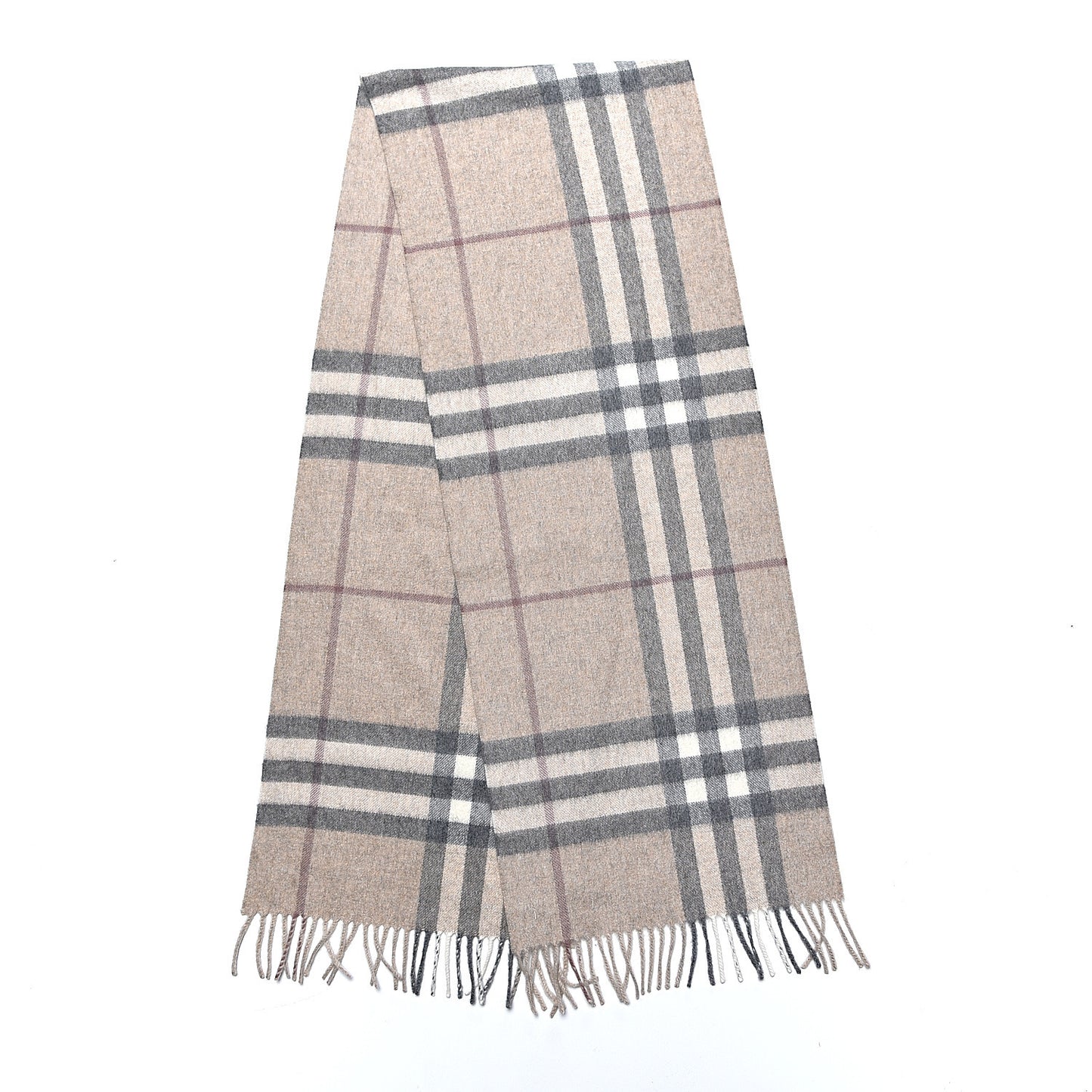 Cashmere House Check Fringe Scarf Beige