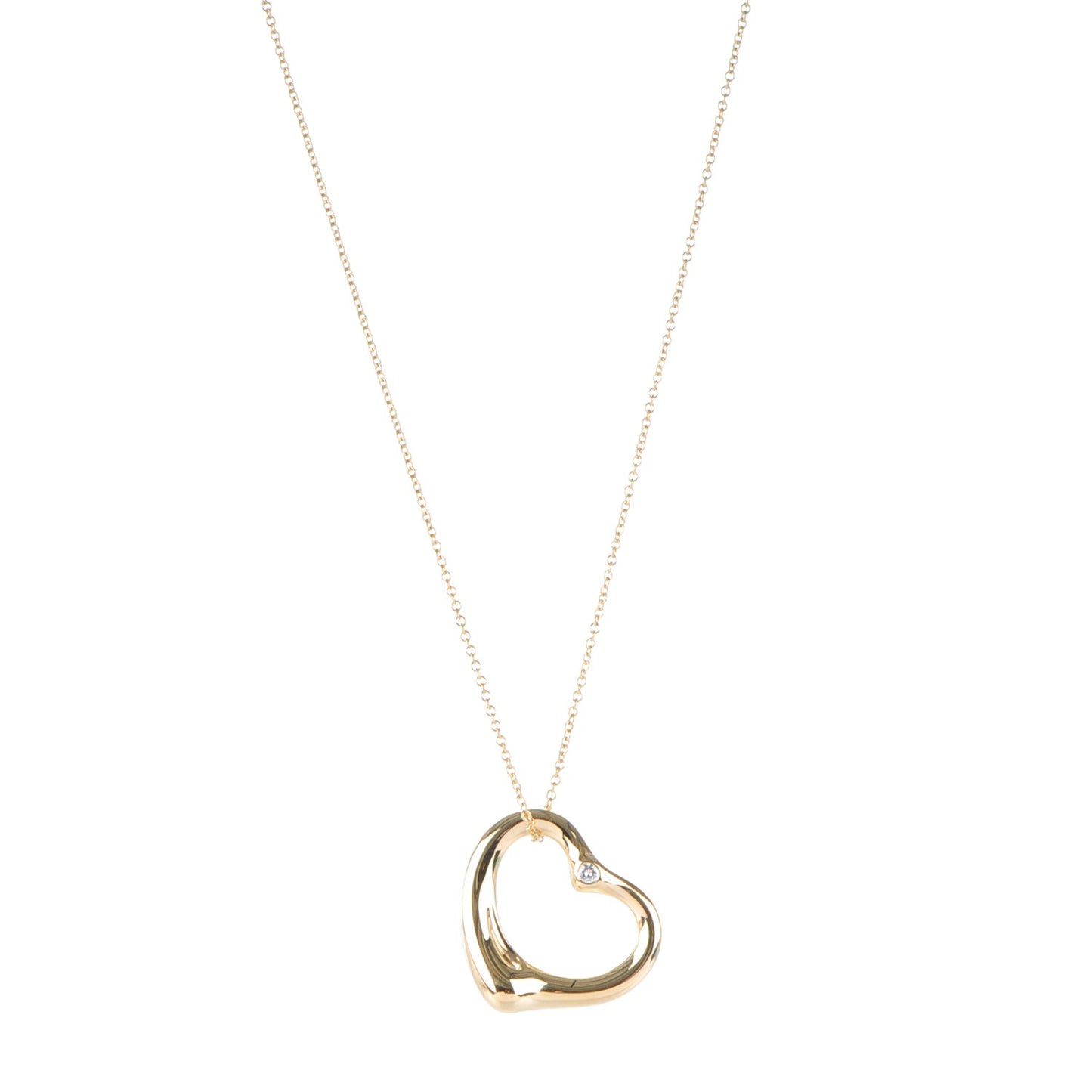 18K Yellow Gold Diamond Large Elsa Peretti Open Heart Pendant Necklace