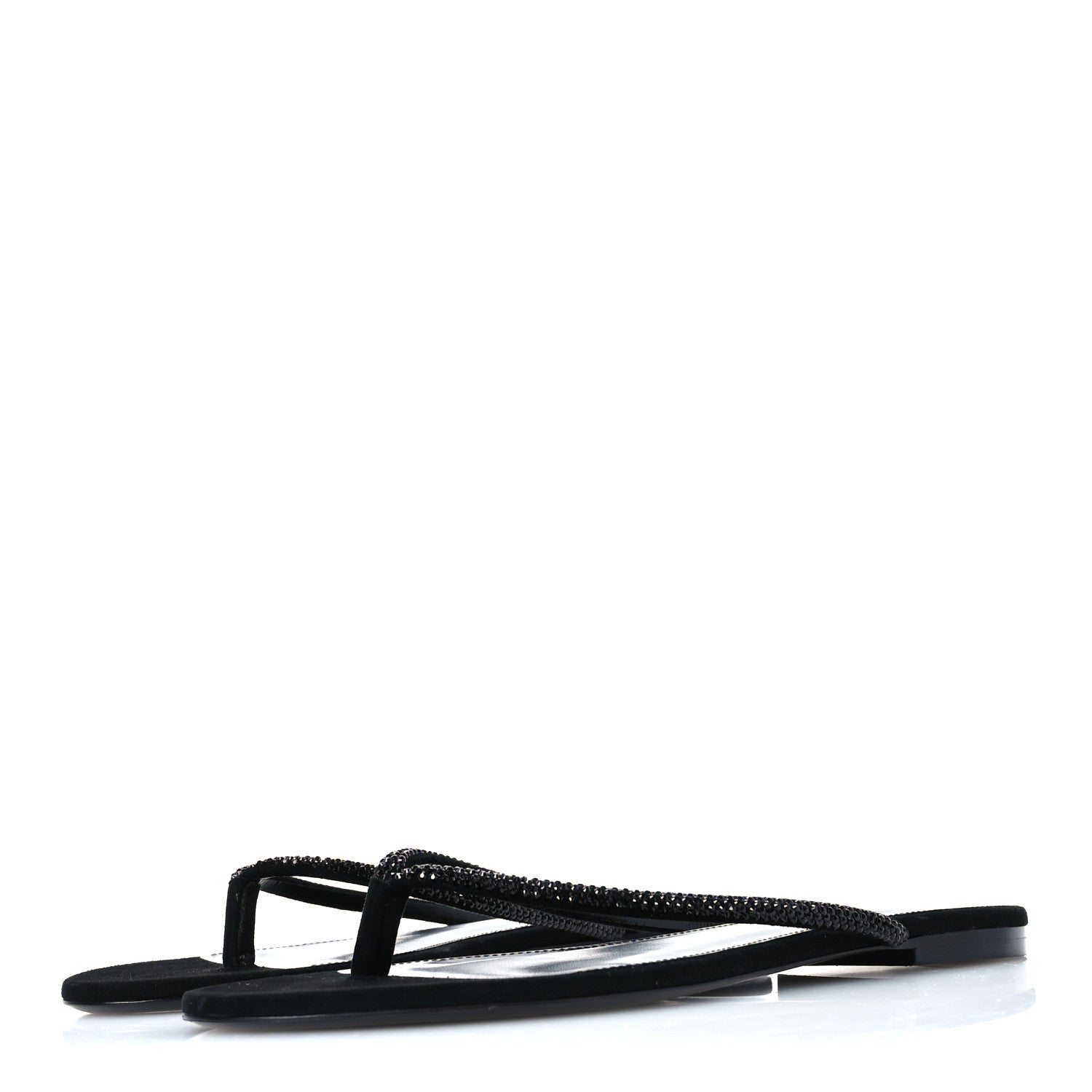 Saint Laurent Kid Suede Strass Crystal Embellished Joni 05 Flat Sandals 37 Black 4 of 8