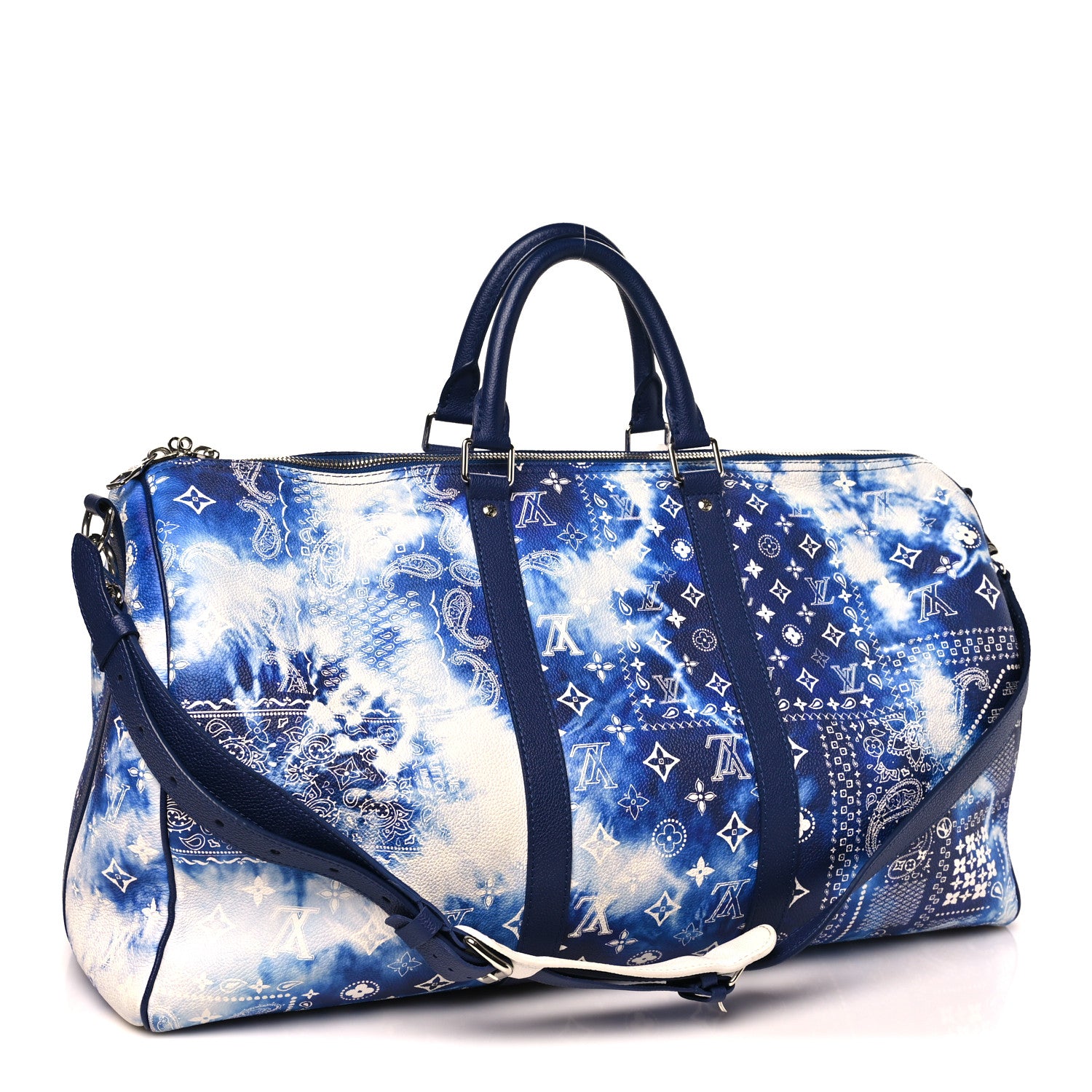 Louis Vuitton Cowhide Monogram Bandana Keepall Bandouliere 50 Blue 2 of 8