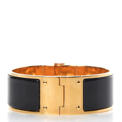 Hermes Enamel Charniere Uni Wide Hinged Bracelet M Black 3 of 5