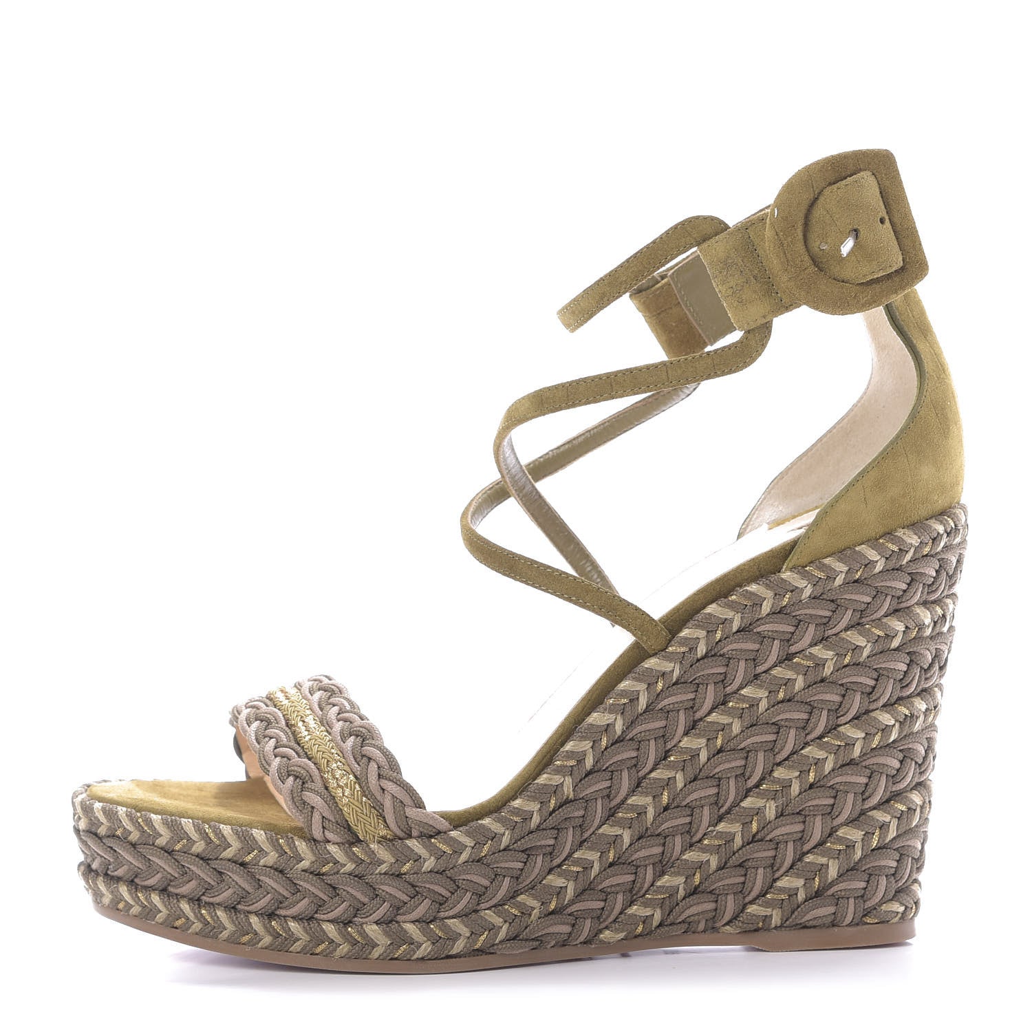 Christian Louboutin Tresse Veau Velours Bodrum 110 Wedge Sandals 39 Green Tea 1 of 10