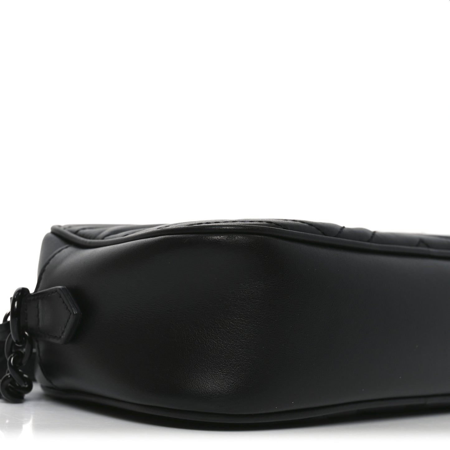 Calfskin Matelasse Monochrome Small GG Marmont Chain Shoulder Bag Black