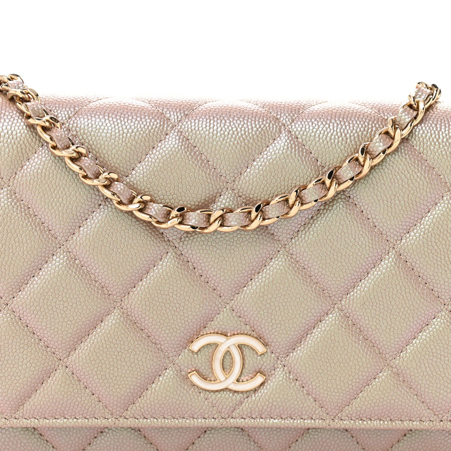 Chanel Iridescent Caviar Quilted Wallet on Chain WOC Beige 9 of 13